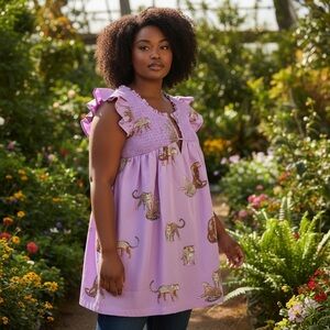 NEW Umgee Purple Gold Safari Leopard Cheetah Animal Print Flutter Sleeve Blouse